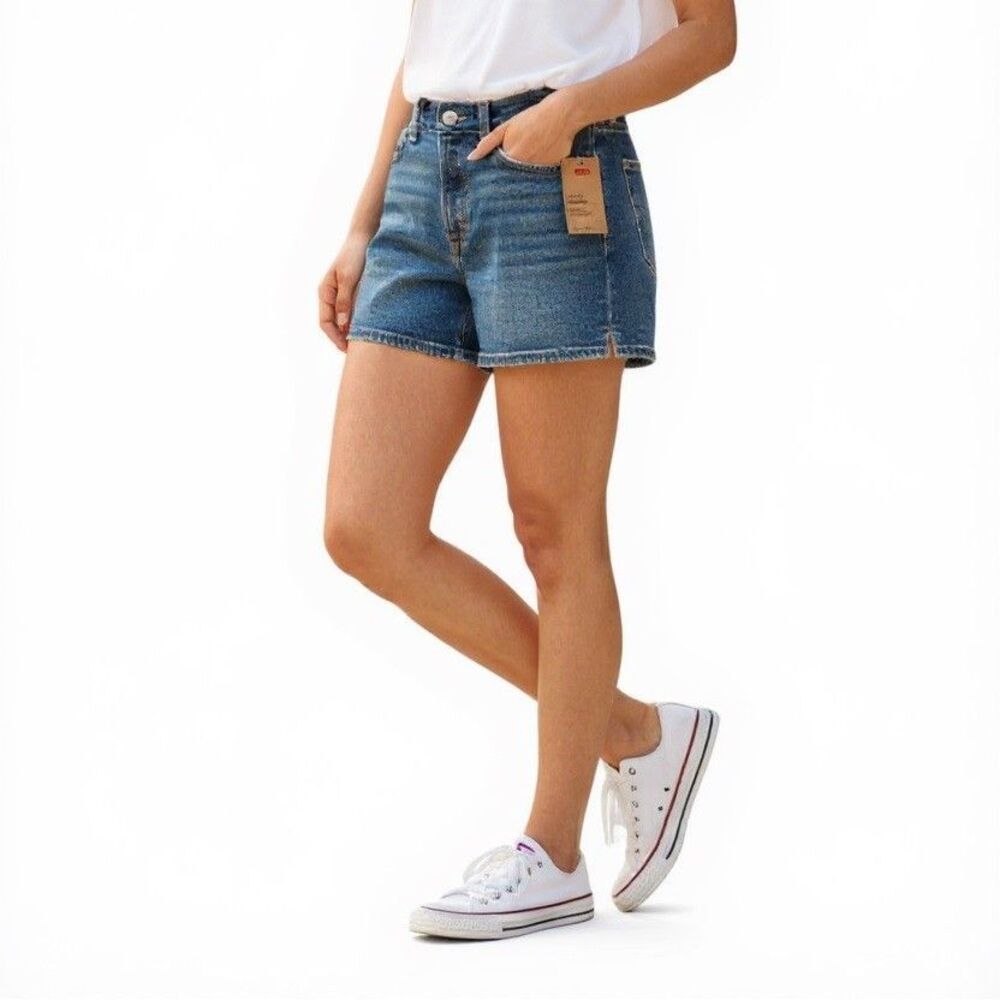 NEW Levis A-line Denim Jean Shorts Women Size 34 Blue Stretch Easy Through Hip